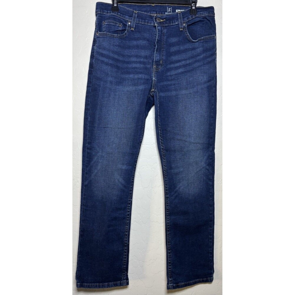 George Mens Jeans 34x30 Straight Fit Dark Wash Blue Stretch Denim Pants